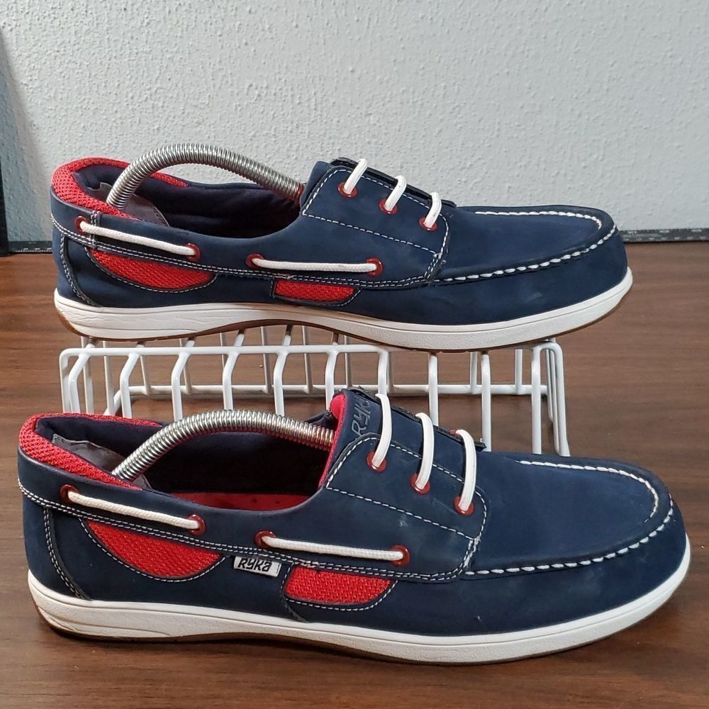Ryka Blue/Red/White Nubuck Leather Chatham Boat Shoes Size 12